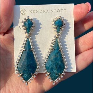 NWOT Kendra Scott Post Gold Teal Crystal Earrings